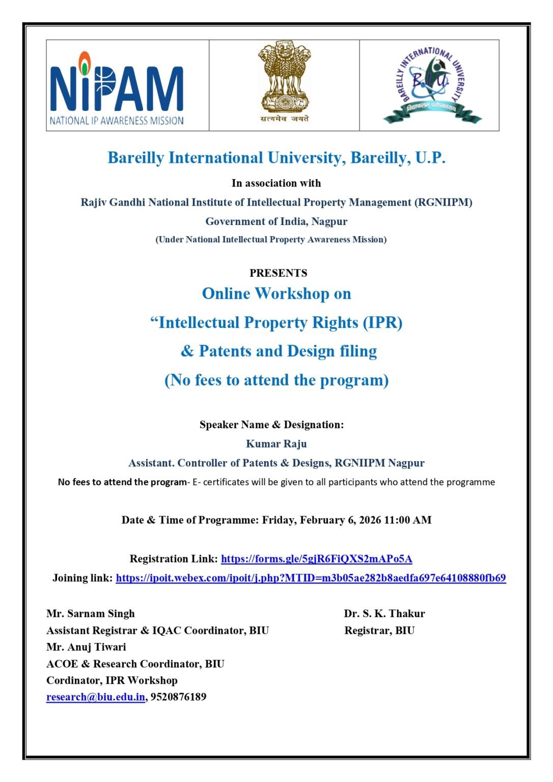 Online Workshop on“Intellectual Property Rights (IPR)& Patents and ...